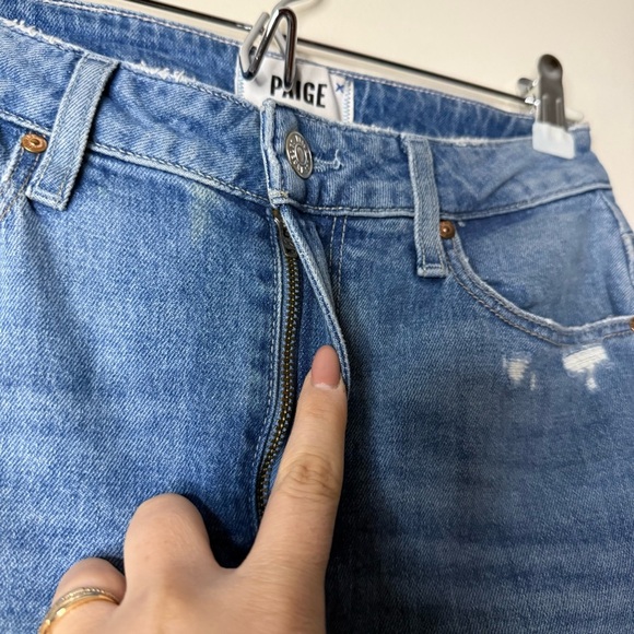 PAIGE High Rise Sarah Straight Ankle Cropped Raw Hem Jeans in Cowgirl Distressed - Picture 5 of 12